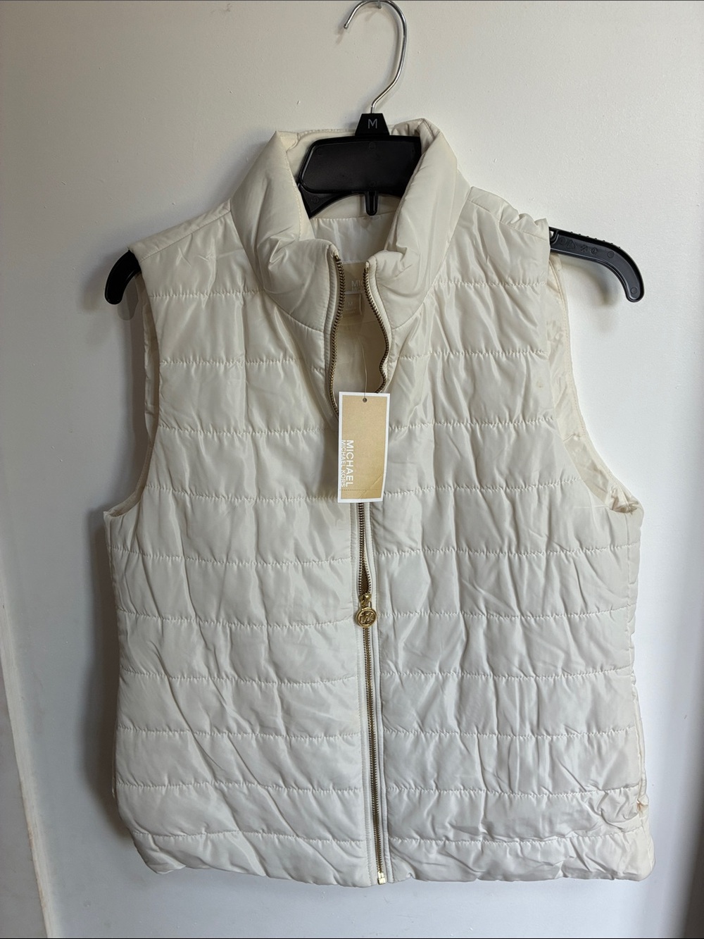 Michael Kors Ivory Quilted Puffer Vest with Gold Hardware